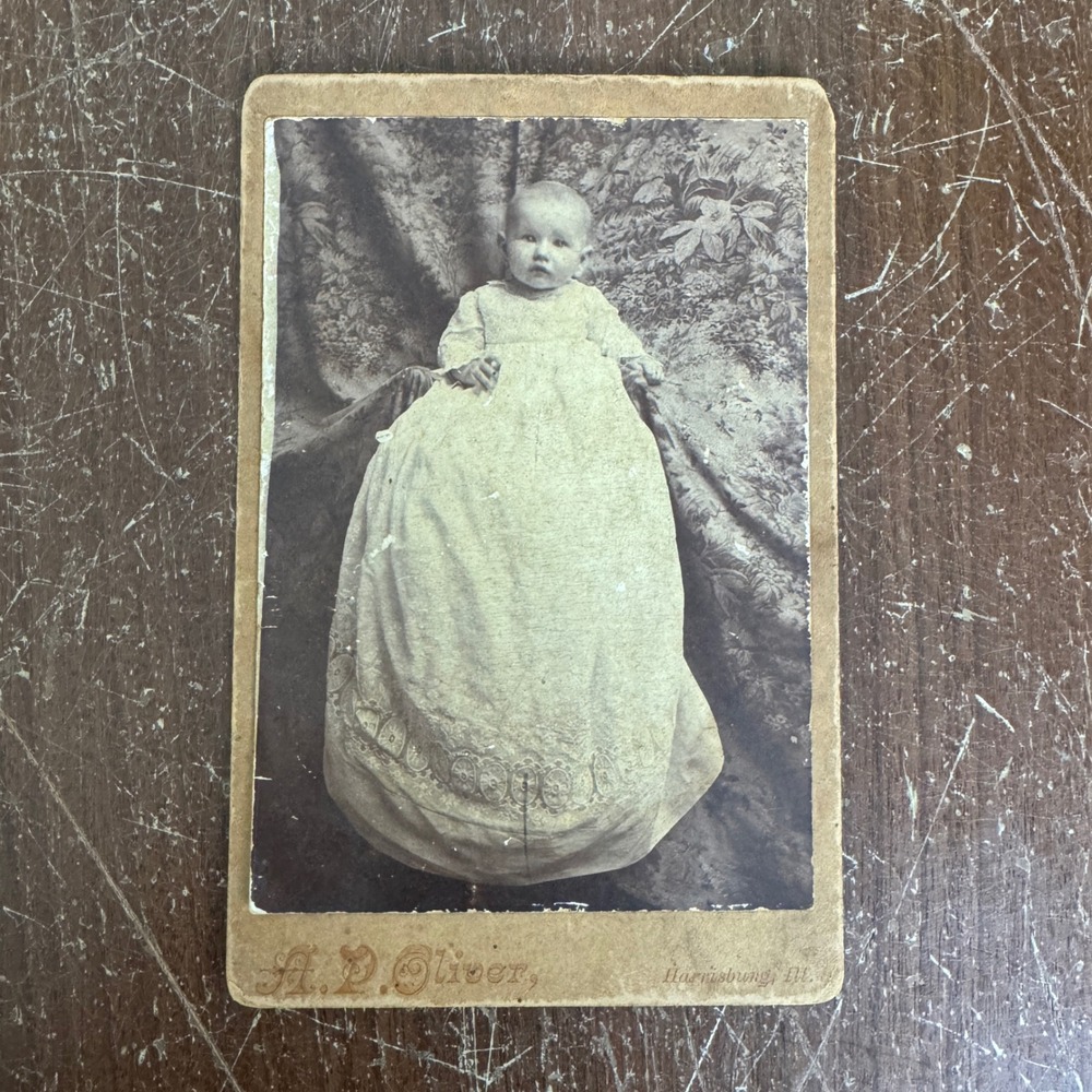 Antique Portrait of Infant Baby in Baptism Dress A.P. Oliver Harrisburg, IL